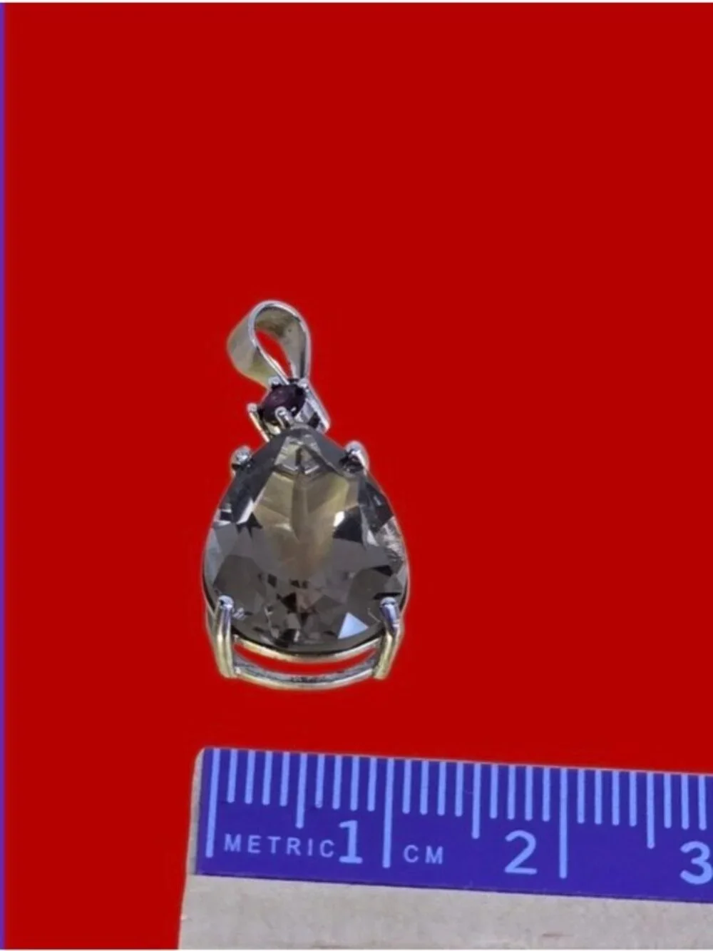 925 Sterling Silver Pendant 2x 1.0cm With Natural Smoky Qusrtz & Garnet